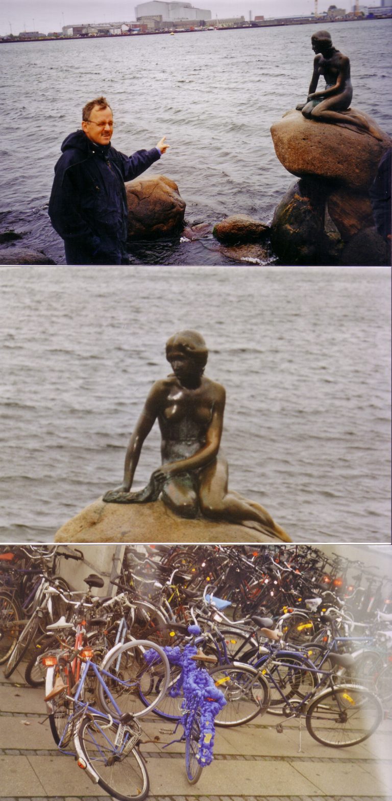 Hubert grüsst die Meerjungfrau von Kopenhagen und unten sieht man die merkwürdigsten dänischen Fahrräder