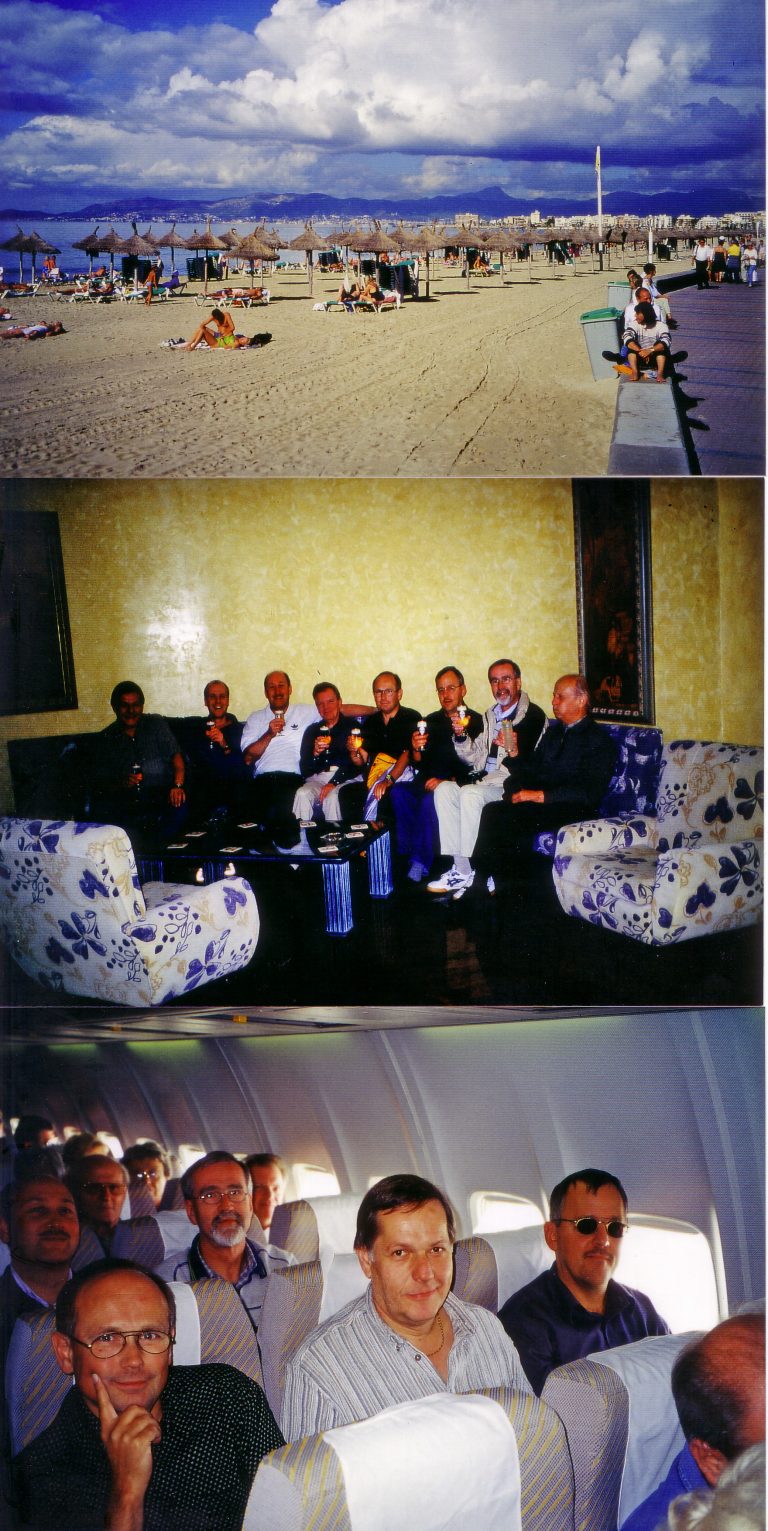 Unten Men Drup im Anflug auf Mallorca, in der Mitte wird bereits die Hotelbar getestet und oben ein erste Blick auf Ballermanns Strand.