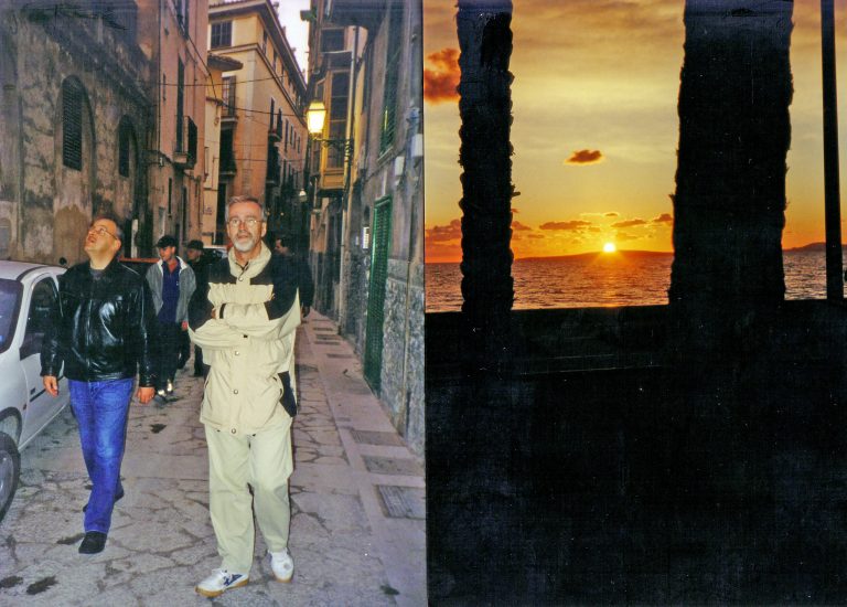 Hubert und der Präsident bewundern die Altstadt von Palma und rechts ein wunderbarer Sonnenuntergang von Arenal aus gesehen.